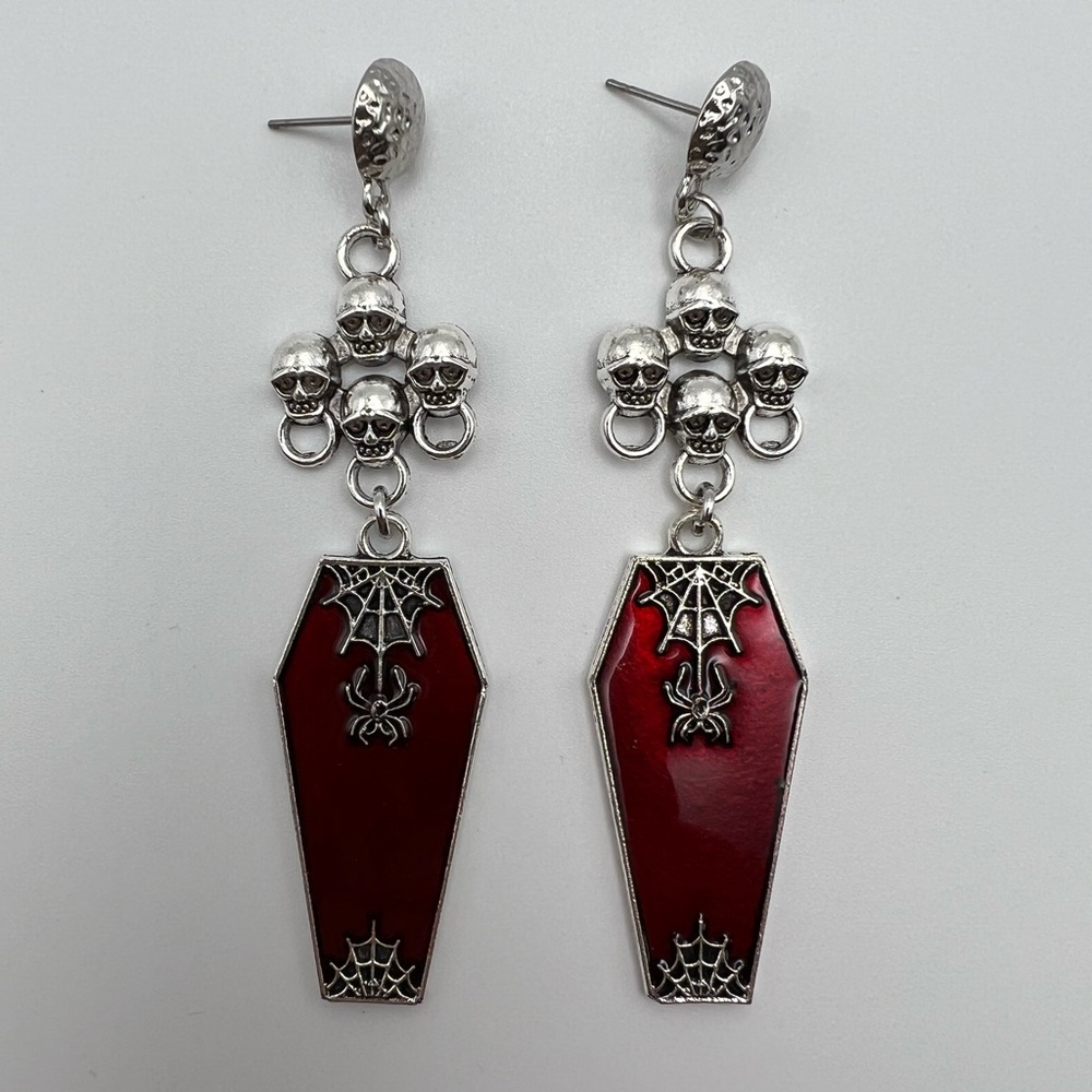 Statement Skull Goth Dangle Earrings - Vampire Co… - image 2